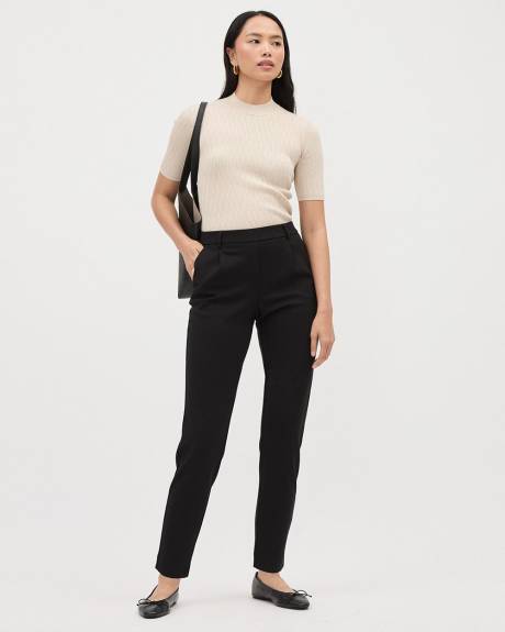 Pantalon Noir à Jambe Fuselée et Taille Mi-Haute en Tricot Luxe