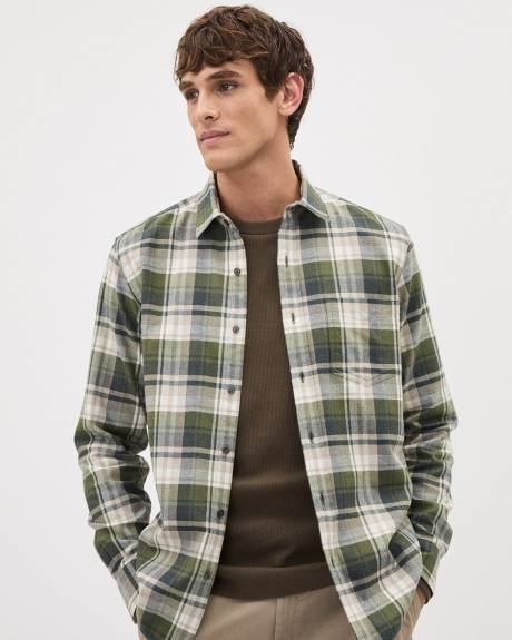 Regular-Fit Green Plaid Flannel Shirt