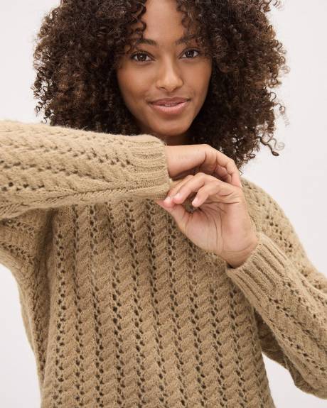 Long-Sleeve Crew-Neck Sweater with Open Cable Stitches