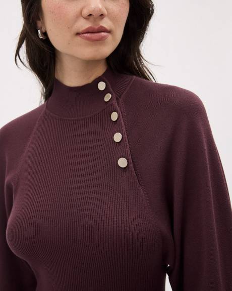 Long-Sleeve Mock-Neck Fitted Ribbed Midi Dress