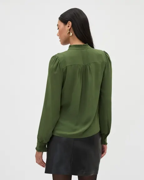 Silky Crepe Long-Sleeve Buttoned-Down Blouse