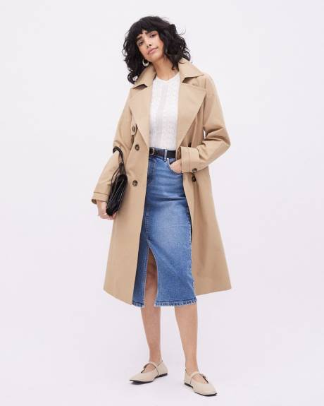 Double-Breasted Twill Trench Coat with Belt