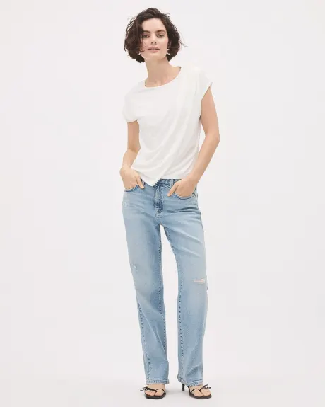 Jeans Déchiré à Délavé Pâle à Taille Haute et Jambe Droite