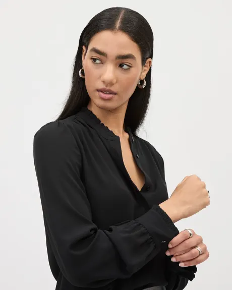 Silky Crepe Long-Sleeve Buttoned-Down Blouse