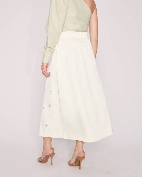 Satin Ultra-High-Rise A-Line Midi Skirt with Gems