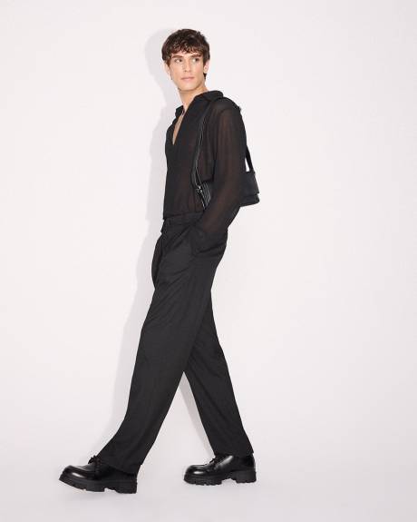 Pleated Straight-Leg Pant with Elastic Waistband