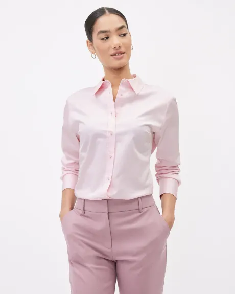 Blouse Boutonnée en Popeline à Manches Longues