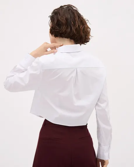 Cropped Long-Sleeve Buttoned-Down Poplin Blouse