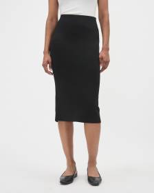 Black Knitted Pencil Midi Skirt