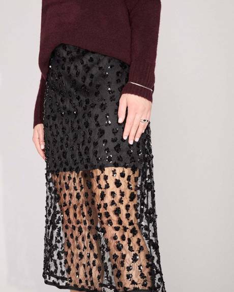 High-Rise Sequins Midi Skirt