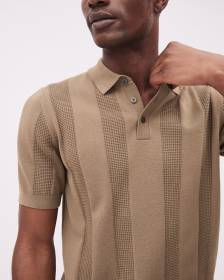 Short-Sleeve Polo Sweater with Vertical Stitches