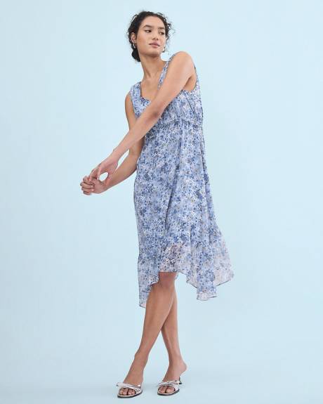 Robe Midi Cintrée et Évasée Sans Manches à Motif Floral