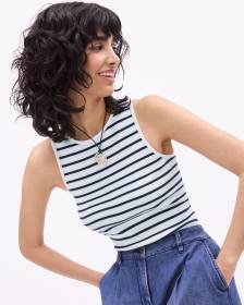 Striped Crew-Neck Ribbed Fitted Cami