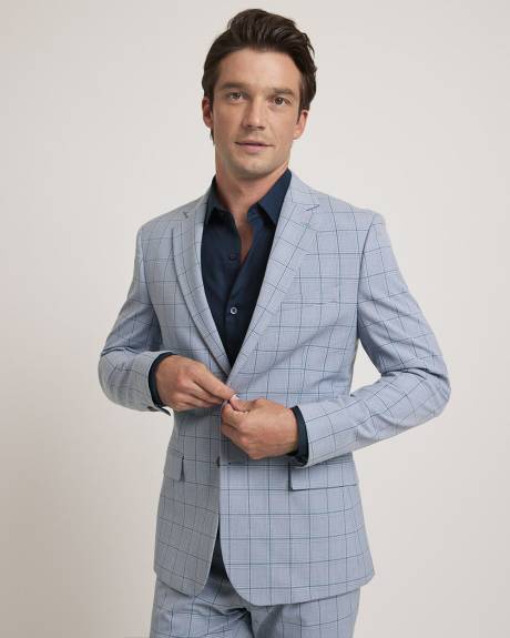 Slim-Fit Blue Checkered Suit Blazer