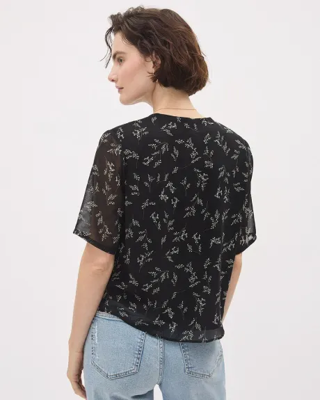 Blouse Popover à Manches Courtes et Col V