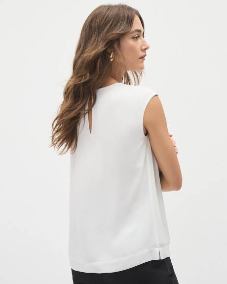 Camisole Blanche Longueur Tunique en Crêpe Soyeuse à Col Rond