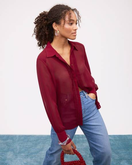 Chiffon Long-Sleeve Buttoned-Down Blouse