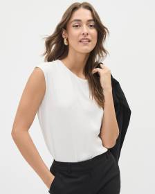 White Crew-Neck Silky Crepe Tunic Cami