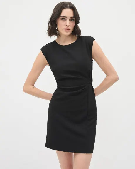 Short Sleeveless Dress with Crew Neckline and Front Pleats