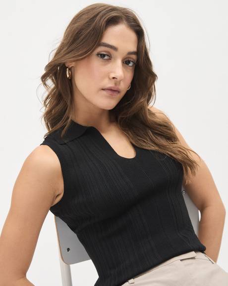 Sleeveless Ribbed Polo Sweater