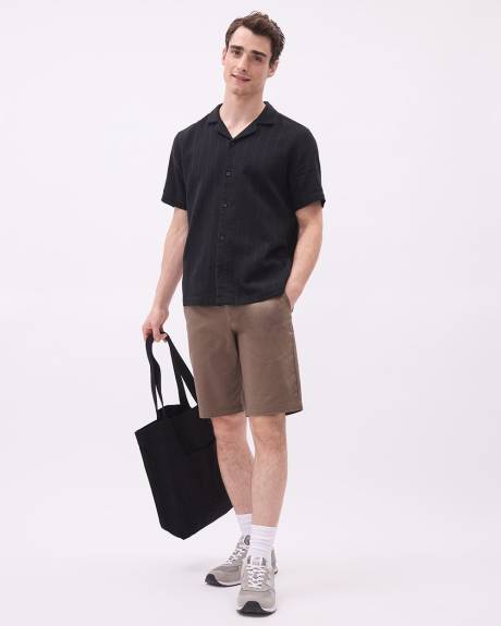 Short-Sleeve Solid Shirt with Camp Collar