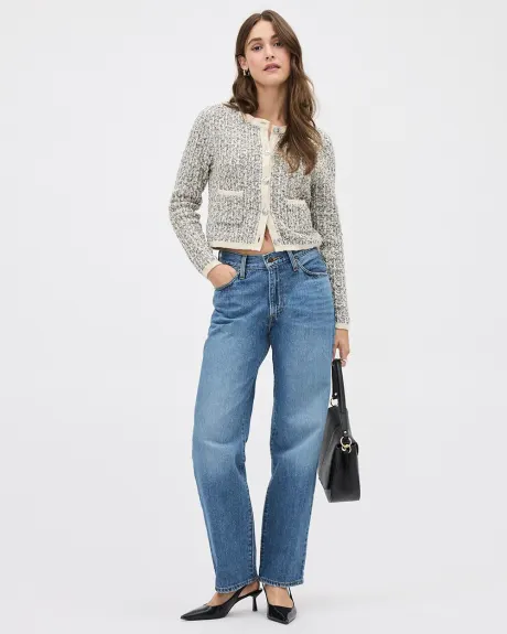 Tweed Long-Sleeve Crew-Neck Cropped Cardigan