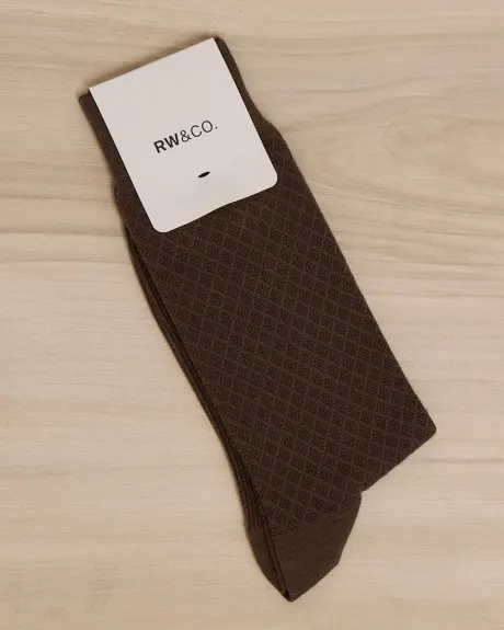 Brown Dress Socks with Geometric Pattern