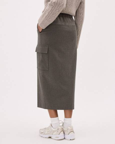 Straight Flannel Midi Skirt with Cargo Pockets