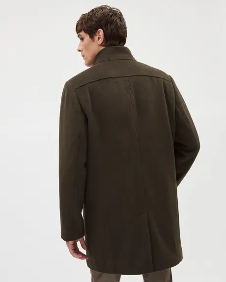 Manteau Classique en Laine Brune à Col Montant avec Plastron