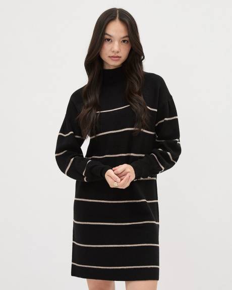 Puffy-Long-Sleeve Mock-Neck Mini Dress