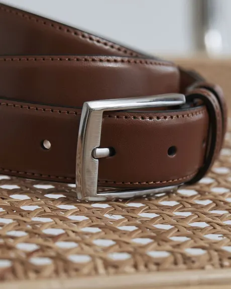 Ceinture en Cuir à Double Passants avec Boucle Carrée