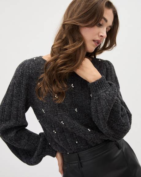 Long-Sleeve Boat-Neck Pointelle Pullover