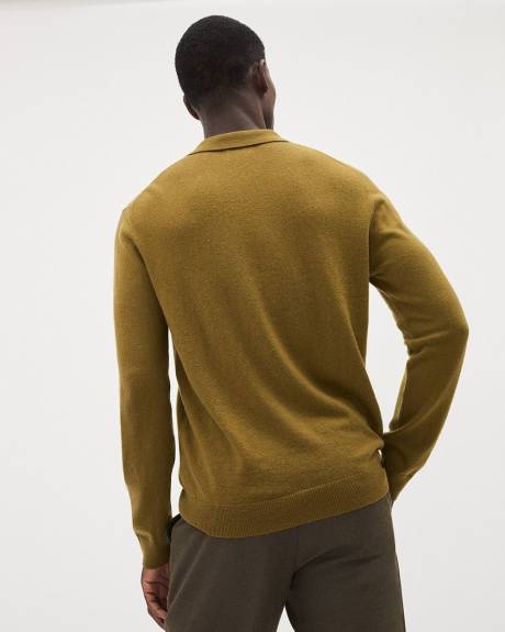 Long-Sleeve Wool Blend Sweater with Johnny Collar