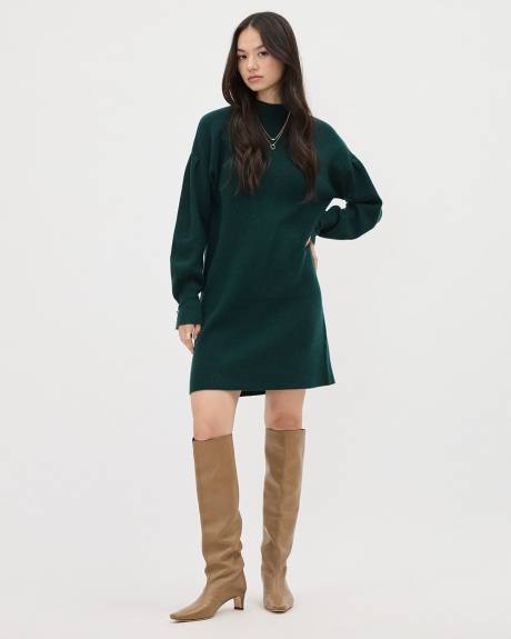 Puffy-Long-Sleeve Mock-Neck Mini Dress