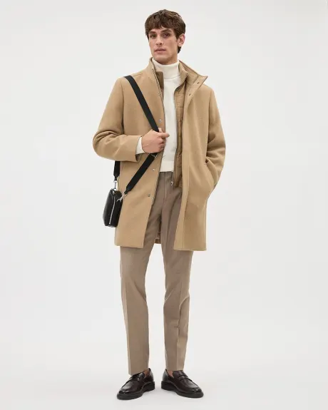 Classic Solid Mock-Neck Wool Coat with Dickey