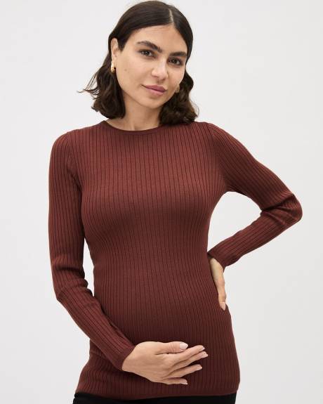 Long-Sleeve Crew-Neck Ribbed Tee - Thyme Maternity