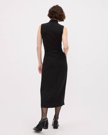 Black Sleeveless Mock-Neck Midi Dress