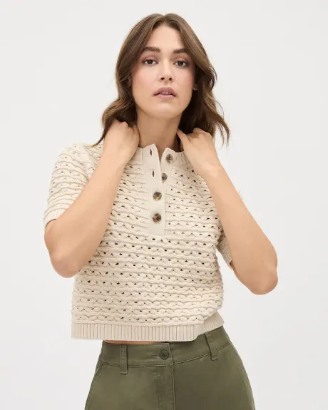 Relaxed-Fit Short-Sleeve Henley Sweater