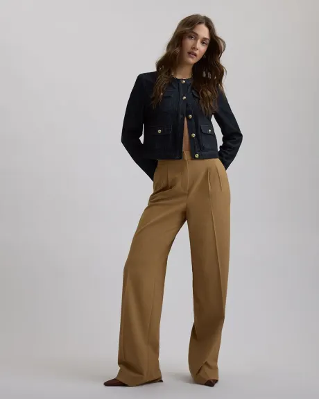 Pantalon Caramel en Sergé à Taille Haute et Jambe Large