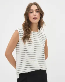 Blouse Rayée en Crêpe Soyeuse à Manches Très Courtes