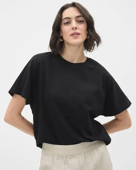 Short-Dolman-Sleeve Crew-Neck Cotton Tee