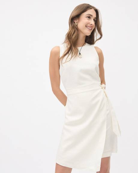 Sleeveless Faux Wrap Linen Dress