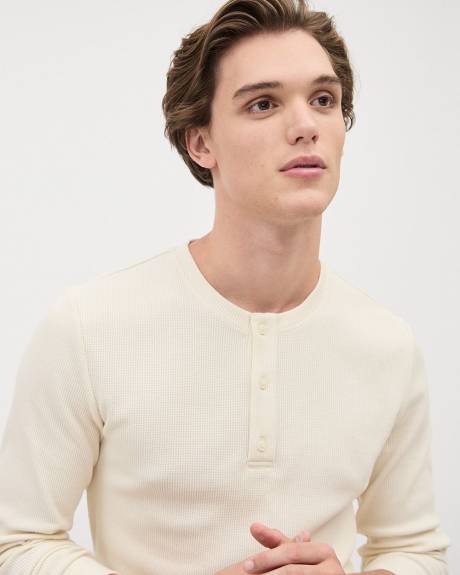 Long-Sleeve Henley Waffled T-Shirt