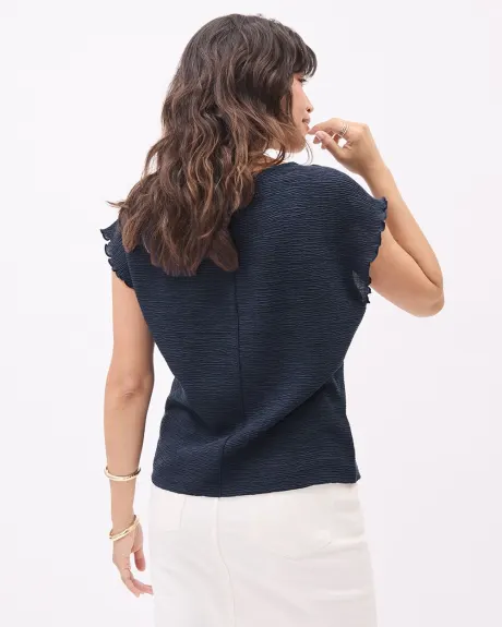 Extended-Sleeve Top with Boat Neckline and Lettuce Trims