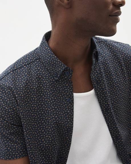 Chemise Coupe Étroite en Coton à Manches Courtes avec Motif