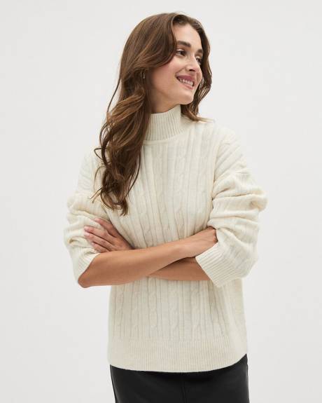 Long-Sleeve Mock-Neck Sweater with Cable Stitches