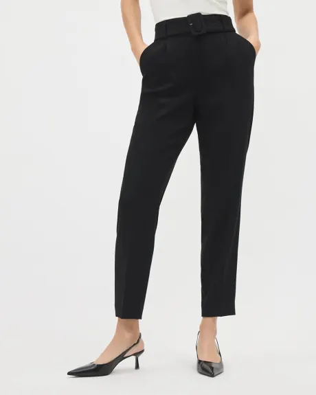 Pantalon Cheville Noir à Jambe Fuselée et Taille Haute avec Ceinture