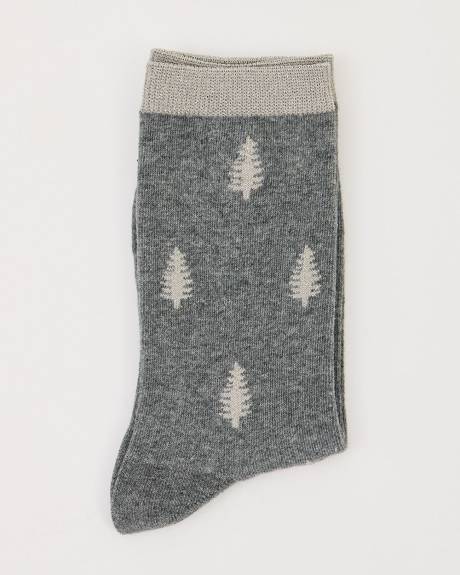 Cotton Socks with Lurex Fibres and Christmas Trees