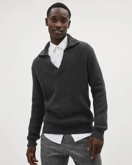 Long-Sleeve Ribbed Sweater with Johnny Collar