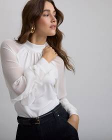 Long-Sleeve Mock-Neck Top with Ruffles